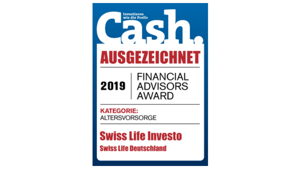 Auszeichnung von Cash mit der Benotung Ausgezeichnet für Swiss Life Investo, 2019 