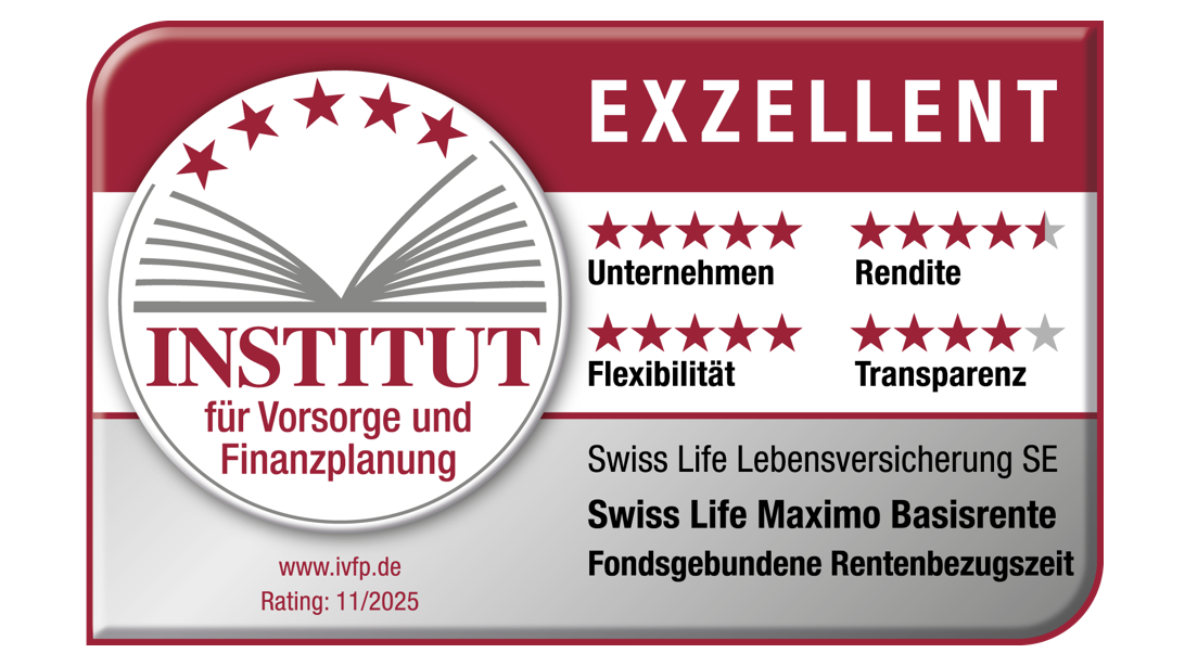 Auszeichnung von IVFP mit der Benotung Exzellent für Swiss Life Maximo Privatrente