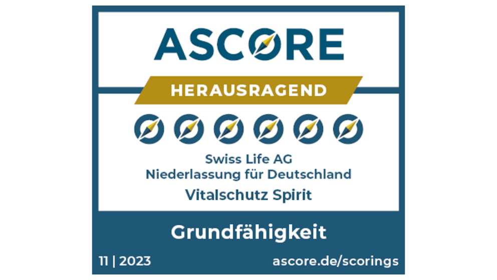 ascore | Scoring Grundfähigkeit | "Herausragend" Swiss Life Vitalschutz Spirit, Stand 11/2023