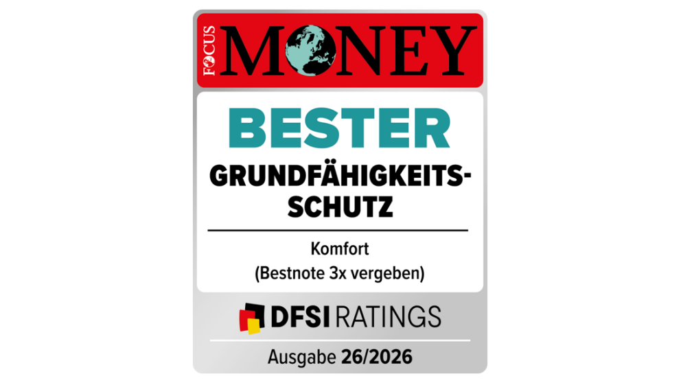 In der Focus Money Ausgabe 26/2026 erhält der Swiss Life Vitalschutz in der Kategorie „Komfort“ die Bewertung „Bester Grundfähigkeitsschutz“ (Bestnote 3x vergeben).
