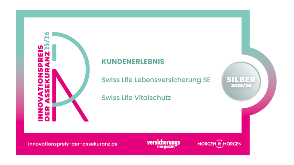 Innovationspreis der Assekuranz 2025/26 | Silber für Swiss Life Vitalschutz Police in der Kategorie „Kundenerlebnis“