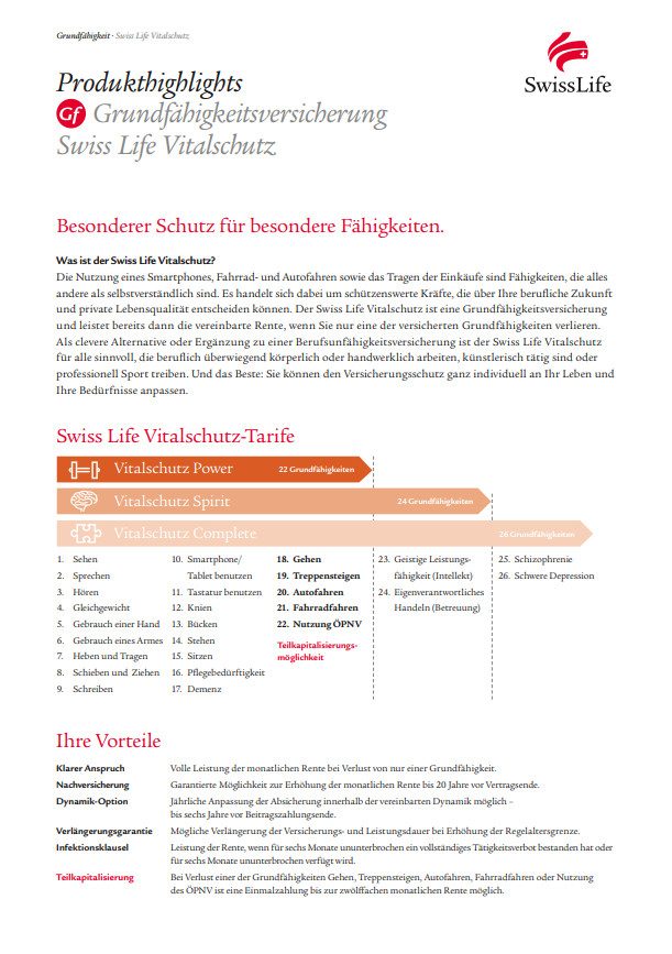 Download-Link zum Swiss Life Vitalschutz Highlightblatt