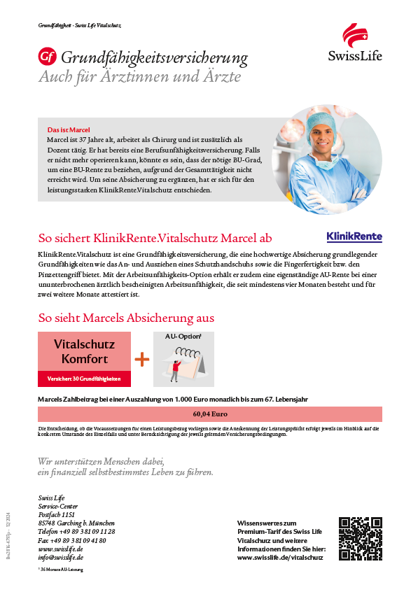 Download-Link zum Swiss Life Vitalschutz Zielgruppen-Flyer Ärzte und Ärztinnen