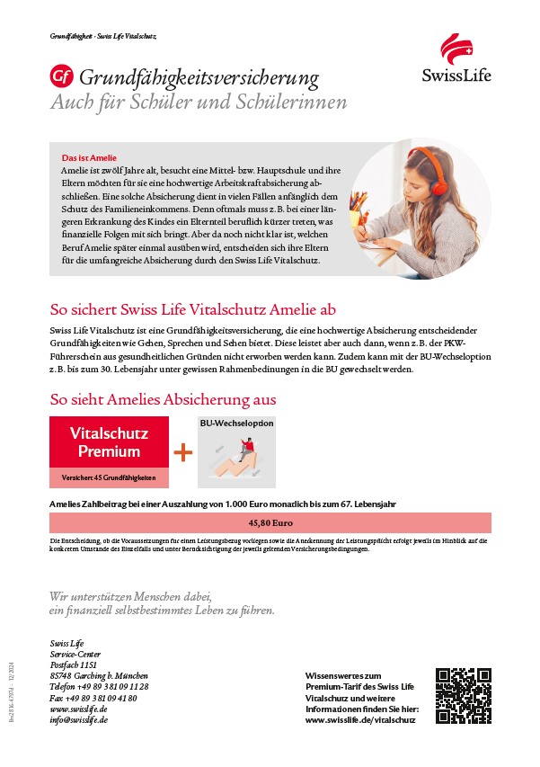 Download-Link zum Swiss Life Vitalschutz Zielgruppen-Flyer Schüler und Schülerinnen