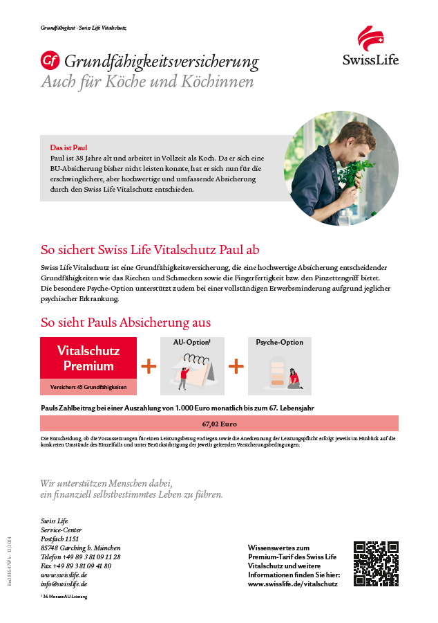 Download-Link zum Swiss Life Vitalschutz Zielgruppen-Flyer Köche und Köchinnen