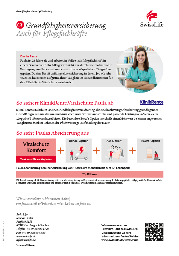 Download-Link zum Swiss Life Vitalschutz Zielgruppen-Flyer Pflegekräfte