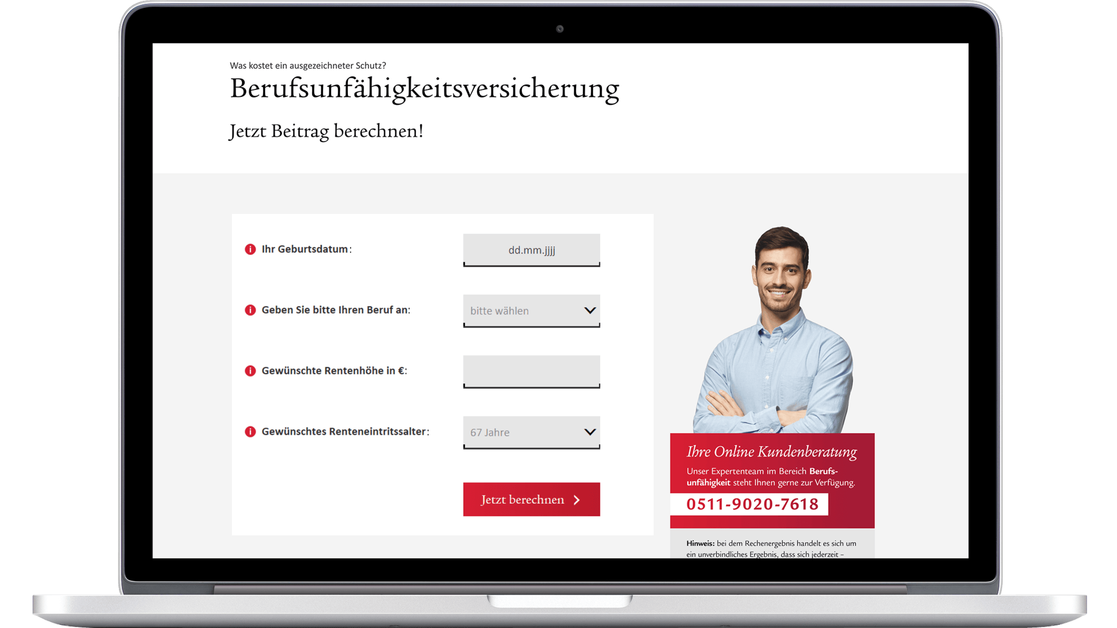 Link zum Online Rechner Berufsunfähigkeitsversicherung