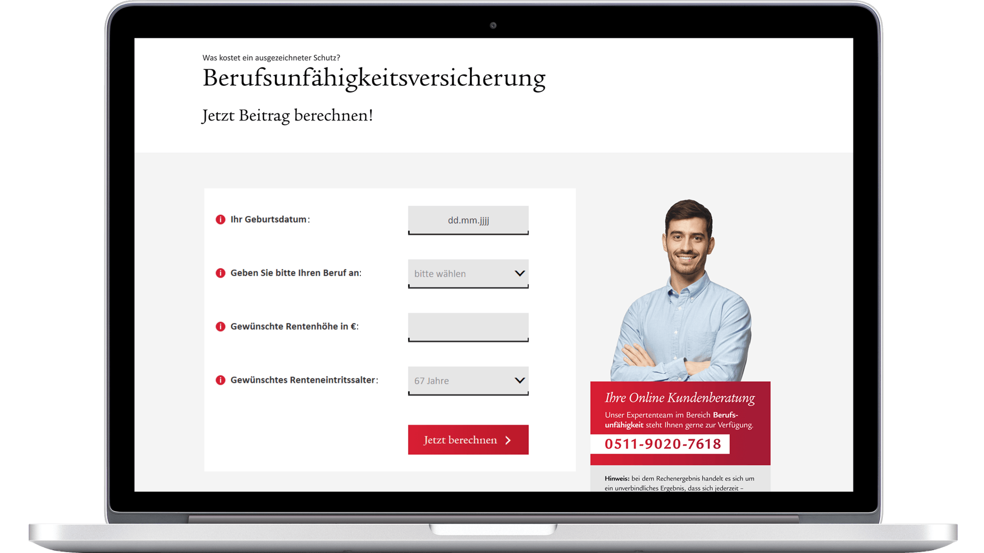 Laptop mit Onlinerechner der Swiss Life Berufsunfähigkeitsversicherung