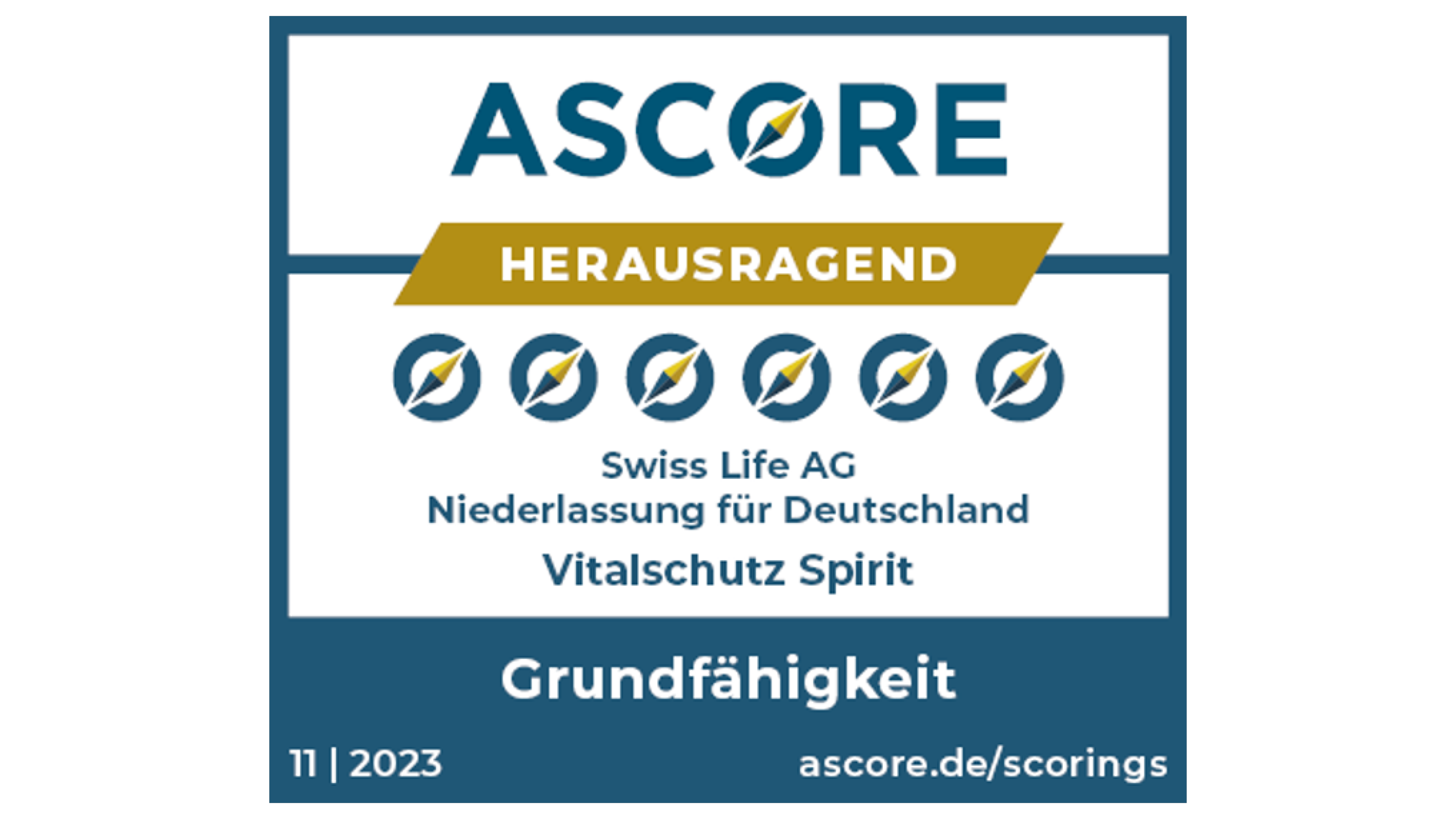 Herausragende Auszeichnung von Ascore für Swiss Life Grundfähigkeitsversicherung