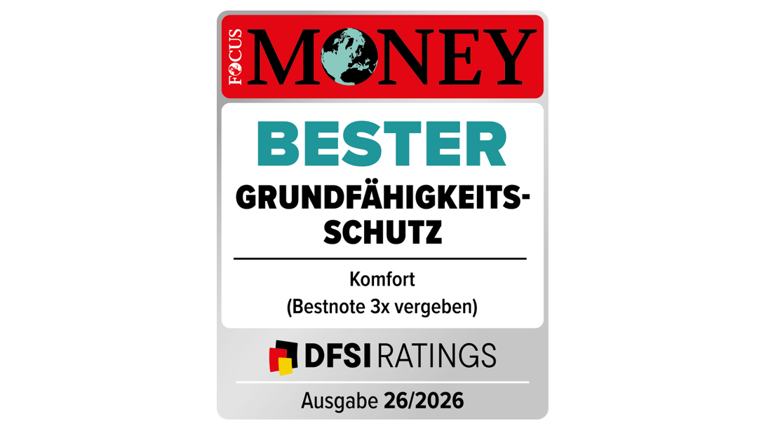 In der Focus Money Ausgabe 26/2026 erhält der Swiss Life Vitalschutz in der Kategorie „Komfort“ die Bewertung „Bester Grundfähigkeitsschutz“ (Bestnote 3x vergeben).