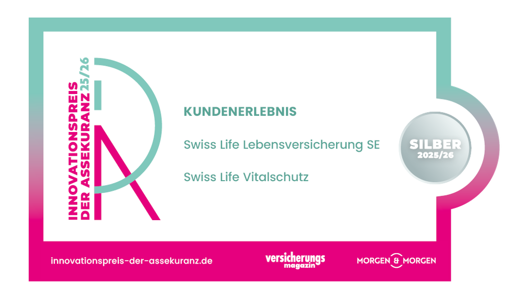 Innovationspreis der Assekuranz 2025/26 | Silber für Swiss Life Vitalschutz Police in der Kategorie „Kundenerlebnis“