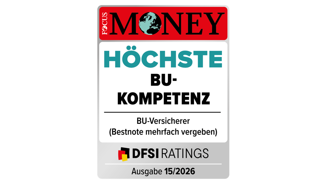 Focus Money | In der Ausgabe 15/2026 attestiert Focus Money Swiss Life die „Höchste BU-Kompetenz“ (Bestnote mehrfach vergeben).