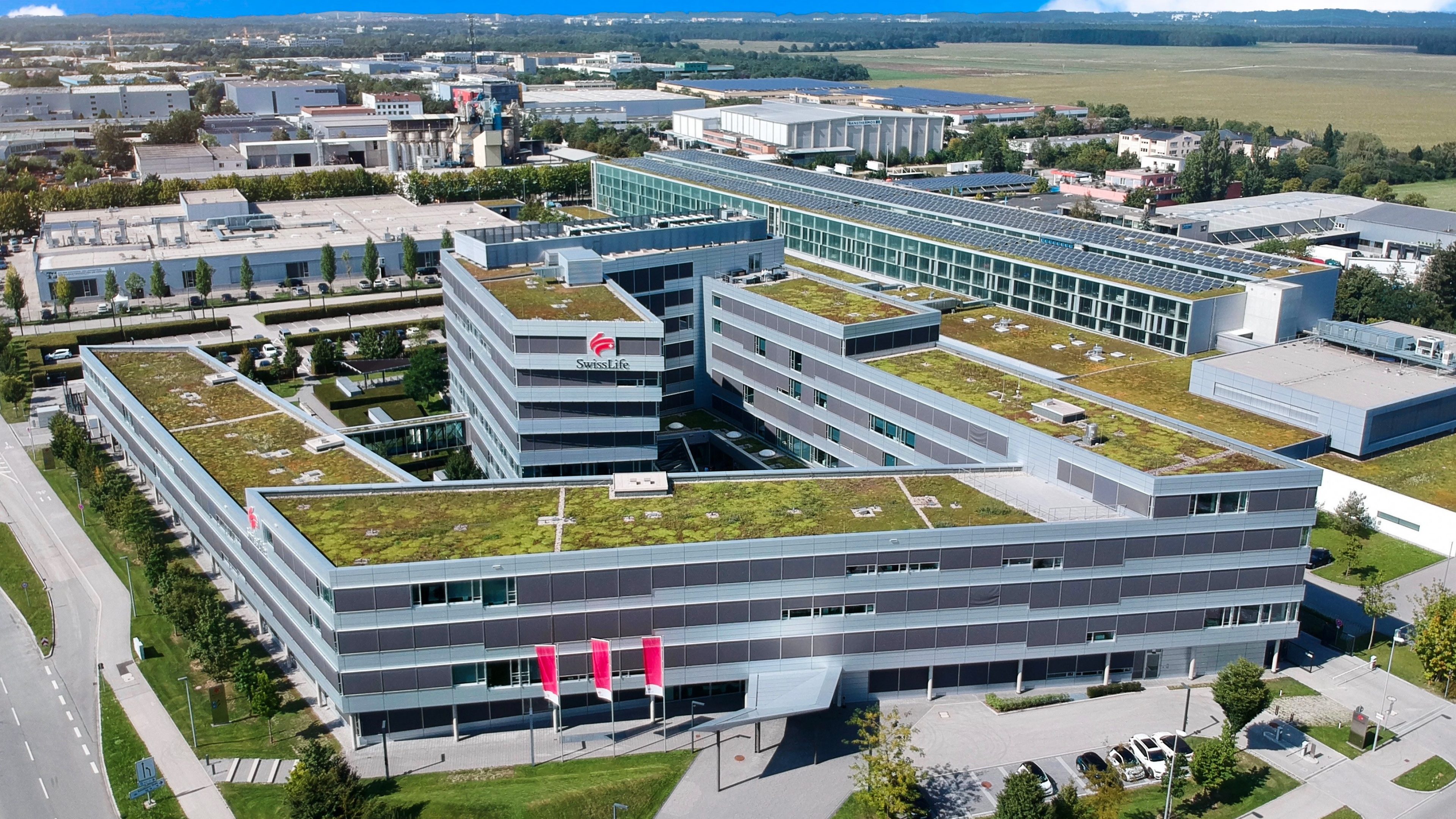 Swiss Life Gebäude Außenansicht Zeppelinstraße 1 Garching b. München Swiss Life Logo