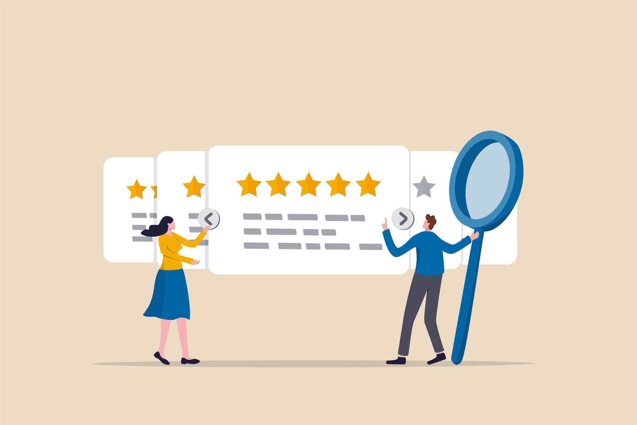 Reputation management team monitor online feedback rating to improve brand positive rank and gain customer trust concept, marketing team monitor and analyze stars rating to increase satisfaction.